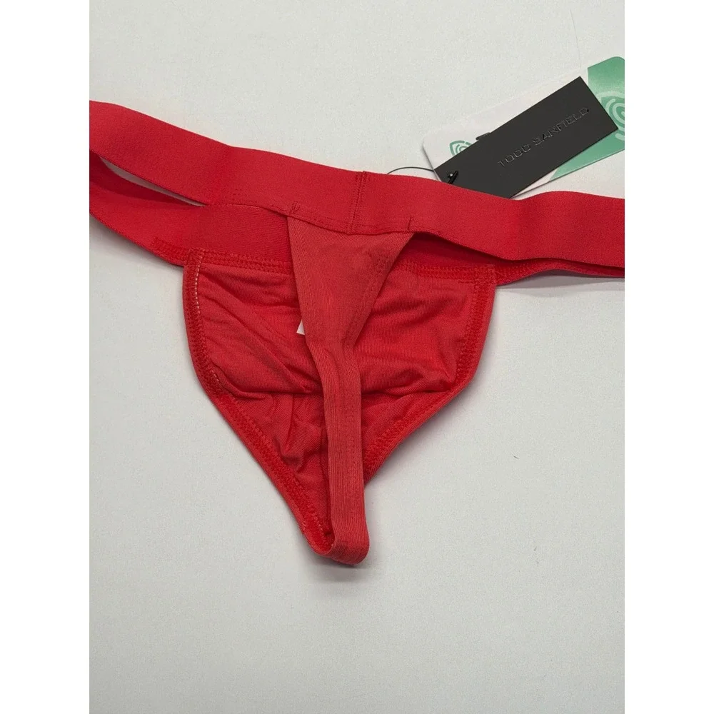 Todd Sanfield Red Tencel Thong Underwear Logo Waistband Mens XS